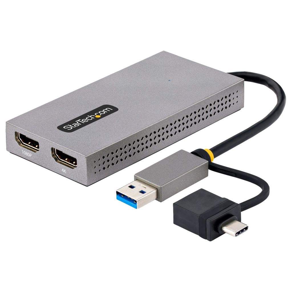 StarTech.com USB HDMI Dual Monitor Adapter, USB A/C auf HDMI (1x 4K30Hz, 1x 1080p), externe grafikkarte, 11cm Kabel und USB A auf USB C Dongle inkl., USB 3.0 zu HDMI Bildschirm Adapter, Windows, Chrome OS & macOS