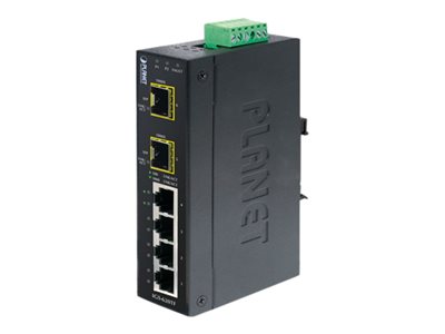 PLANET 4 Port 10/100/1000MbpsBase-T + 2 SFP Industrial Ehternet Switch, (-40øC - 75øC), Unmanaged, Gigabit Ethernet (10/100/1000), Vollduplex, Wandmontage
