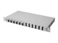 DIGITUS Ausziehbare Glasfaser - Spleissbox 1U Equipped 24xSC duplex inkl. M 25 Schraube Spleisskassette Farbige Pigtails OS2 Adapter