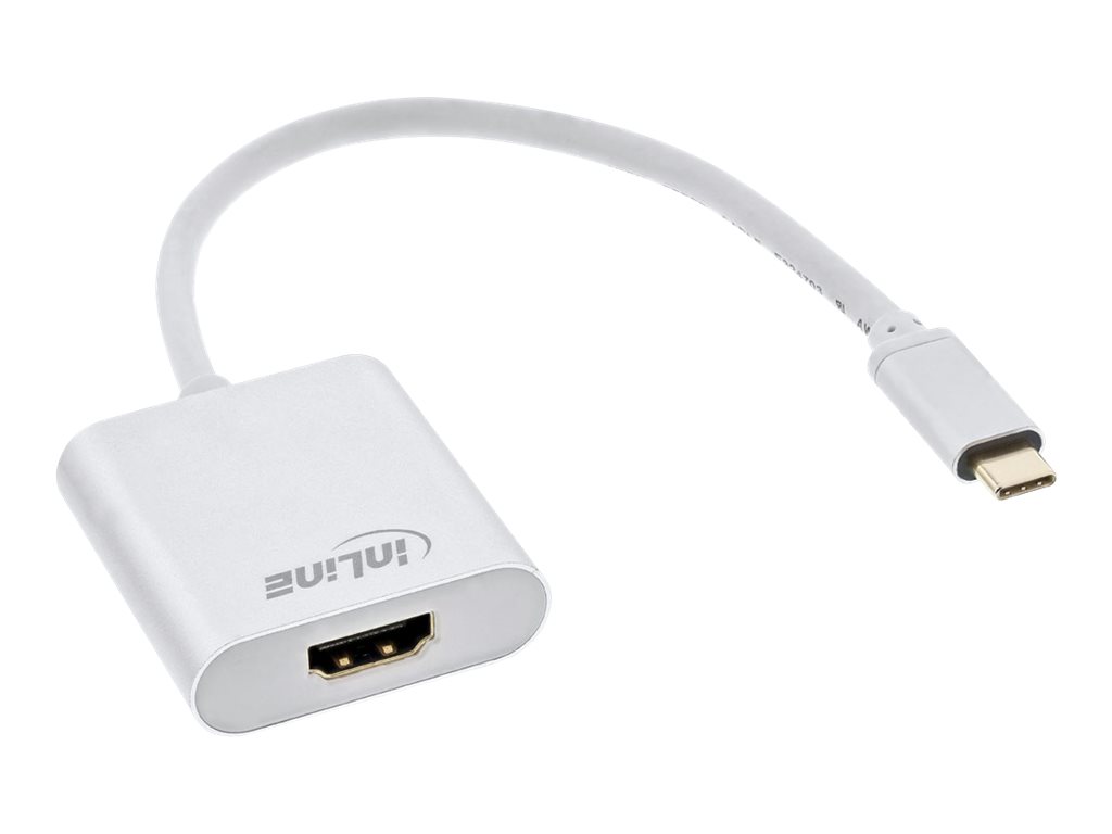 INLINE USB Display Konverter USB Typ-C Stecker zu HDMI Buchse DP Alt Mode 4K2K silber 0.2m
