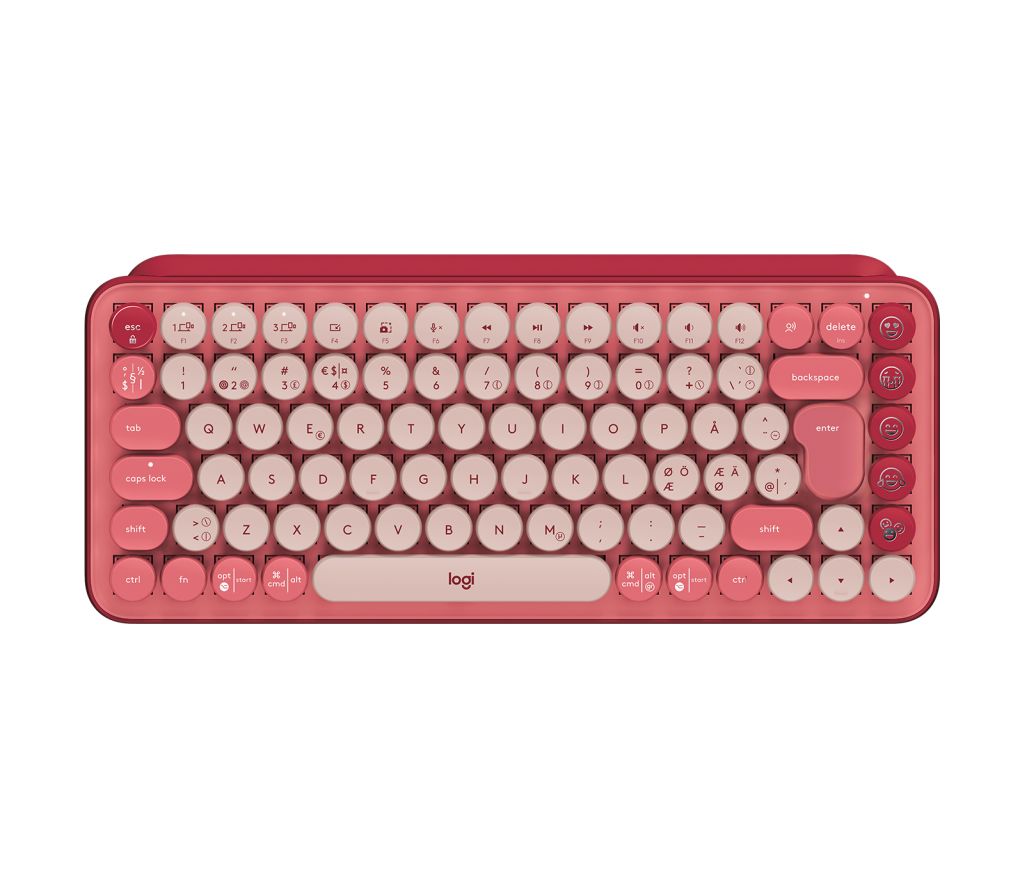 Logitech POP Keys Wireless Mechanical Keyboard With Emoji Keys Tastatur RF Wireless + Bluetooth QWERTY Nordisch Burgund, Pink, Rose