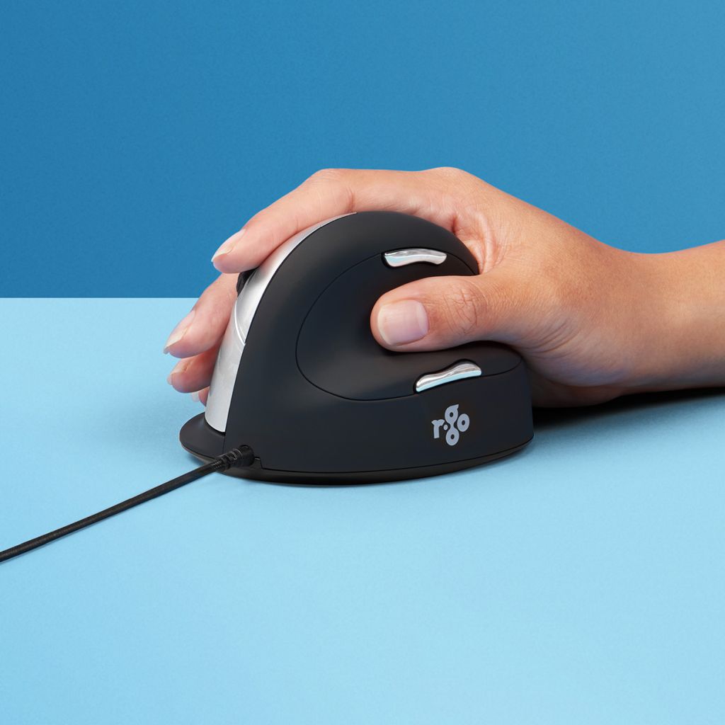 R-Go Tools Ergonomische Maus R-Go HE Break mit Pausensoftware, groß (Handlänge = 185mm), für Rechtshänder, verkabelt, schwarz