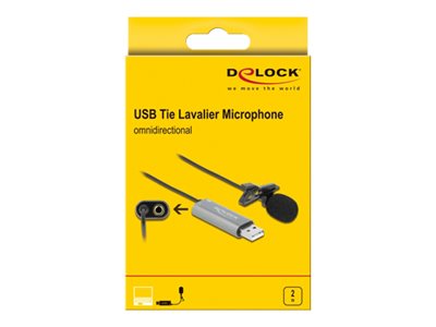 DELOCK USB Krawatten Lavalier Mikrofon Omnidirektional 24 Bit/192kHz mit Clip und 3,5mm Stereoklinke