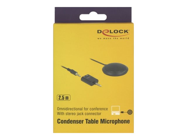 DELOCK Kondensator Tisch Mikrofon Omnidirektional für Konferenz mit 3,5 mm Klinkenstecker 3 Pin