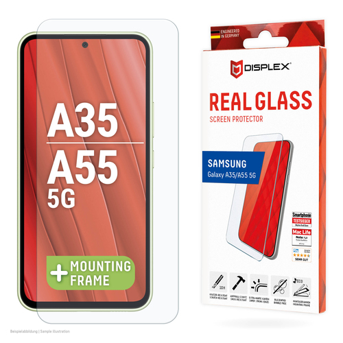 Displex Panzerglas (10H, 2D) für Samsung Galaxy A35/A55 5G, Eco-Montagerahmen, kratzer-resistent