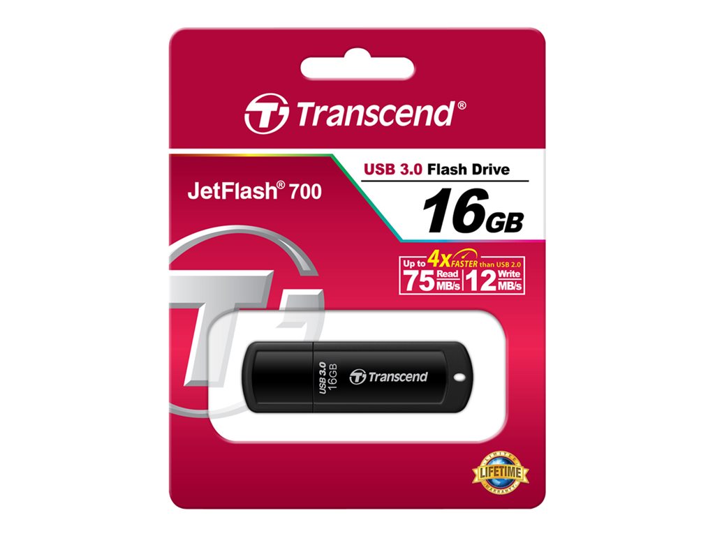 TRANSCEND JetFlash 700 16GB USB 3.0 Flash Drive 75MB/s schwarz