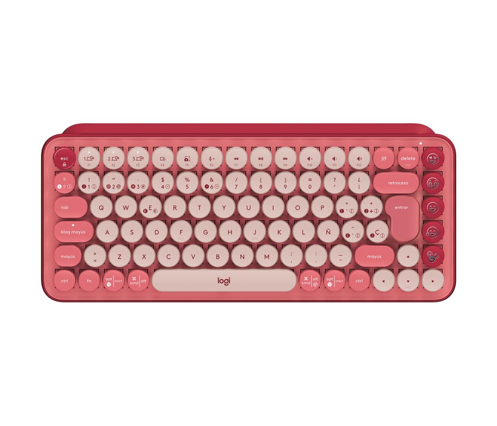 Logitech POP Keys Wireless Mechanical Keyboard With Emoji Keys Tastatur Universal RF Wireless + Bluetooth QWERTY Spanisch Burgund, Pink, Rose