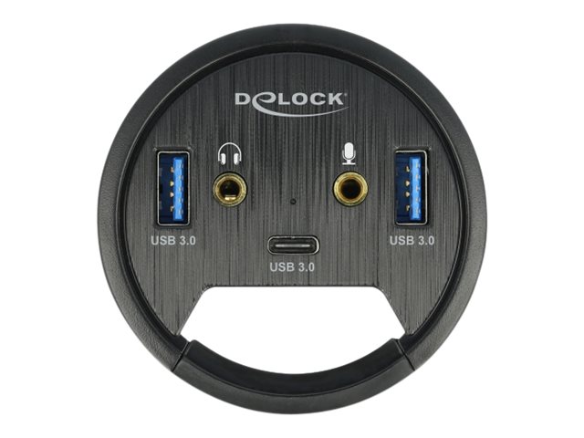 DELOCK 3 Port Tisch-Hub 1x USB Type-C und 2x USB Typ-A + HD-Audio Ports