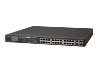 PLANET 24-Port 10/100TX 802.3at combo PoE Switch 2-Port Gigabit TP/SFP, with LCD PoE Monitor, 300 Watts, Unmanaged, L2, Fast Ethernet (10/100), Power over Ethernet (PoE), Rack-Einbau, 1U