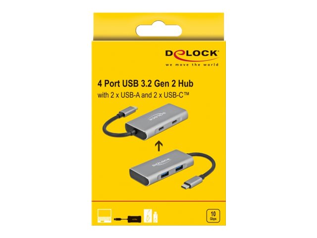 DELOCK Externer USB 3.2 Gen 2 USB Type-C Hub mit 2 x USB Typ-A und 2 x USB Type-C