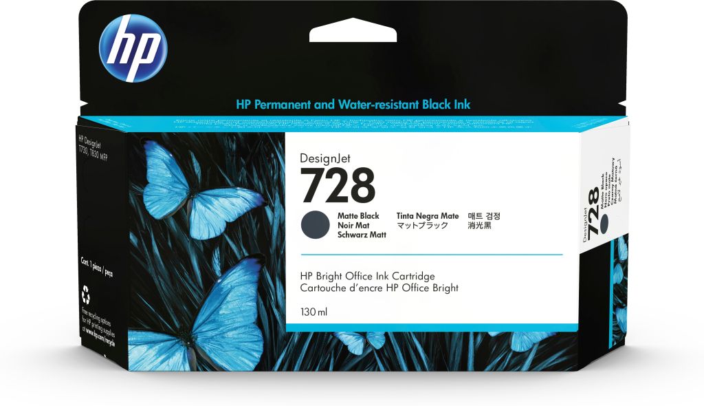 HP 728 130-ml Matte Black DesignJet Ink Cartridge Druckerpatrone 1 Stück(e) Original Standardertrag Mattschwarz