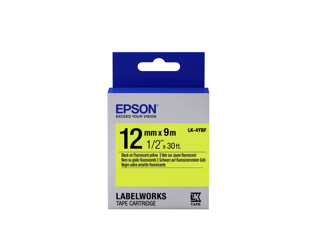 Epson Etikettenkassette LK-4YBF - Fluoreszierend - schwarz auf gelb - 12mmx9m