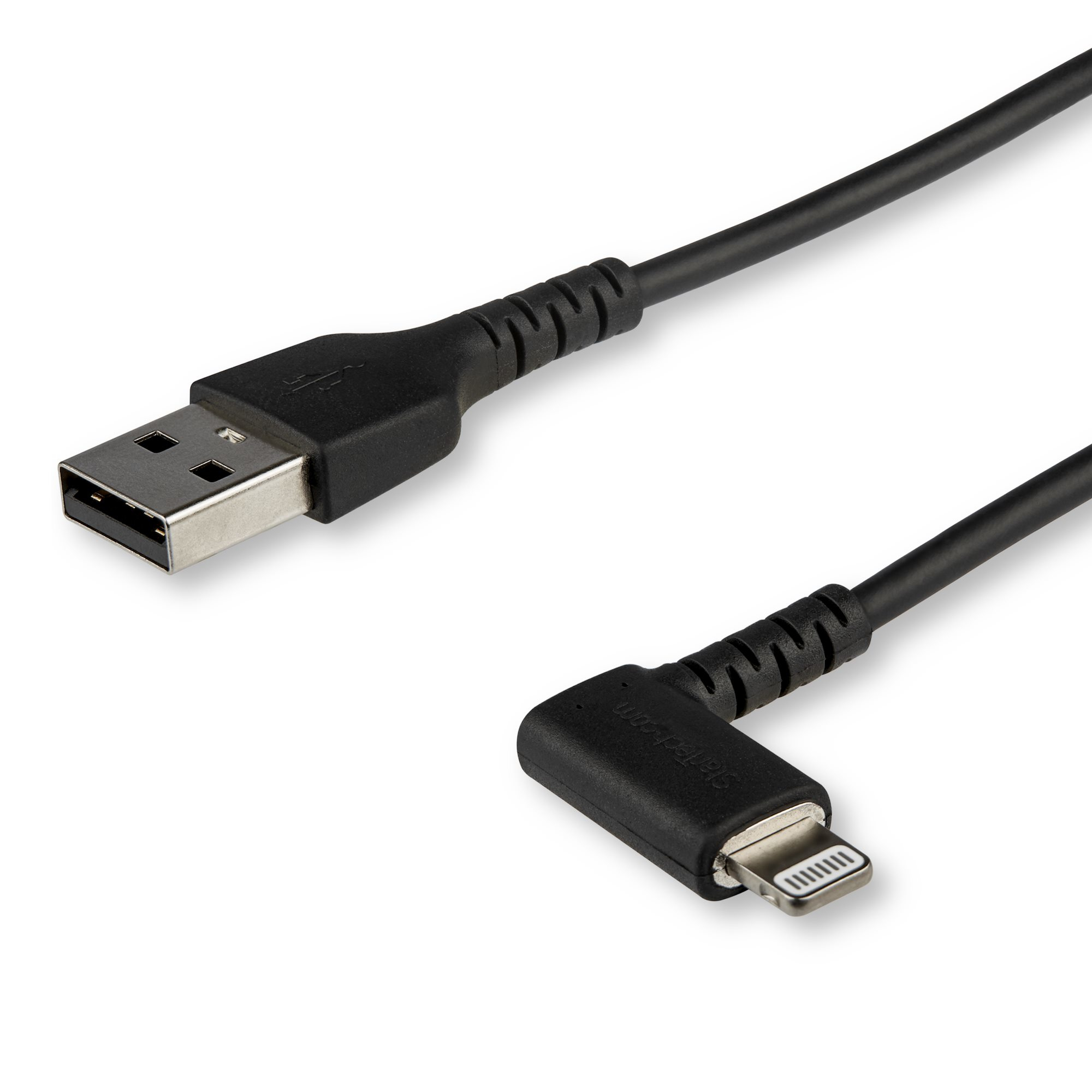 StarTech.com 2m strapazierfähiges schwarzes USB auf Lightning-Kabel - 90° rechtwinkliges USB Lightning Ladekabel mit Aramidfaser - Synchronisationskabel - Apple MFi-zertifiziert iPad/iPhone 12