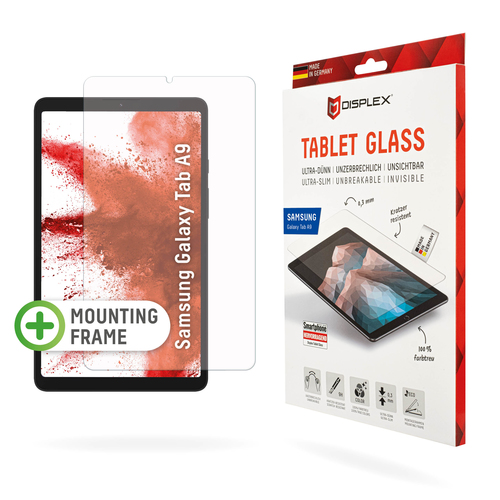 Displex Tablet Glass (9H) für Samsung Galaxy Tab A9, Eco-Montagerahmen L-Form, unzerbrechlich