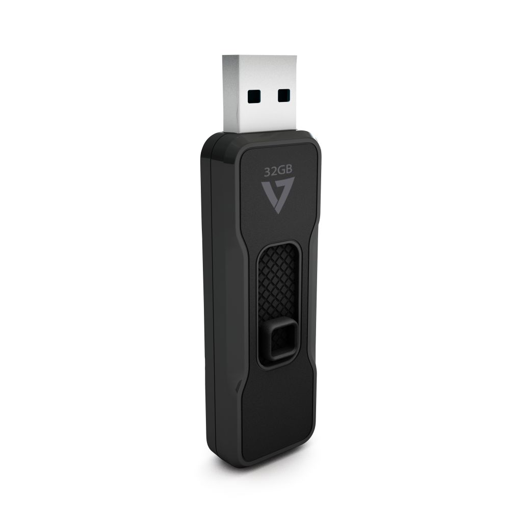 V7 32 GB USB 3.1 Flash-Laufwerk – mit Schiebemechanismus, 32 GB, USB Typ-A, 3.2 Gen 1 (3.1 Gen 1), 120 MB/s, Dia, Schwarz