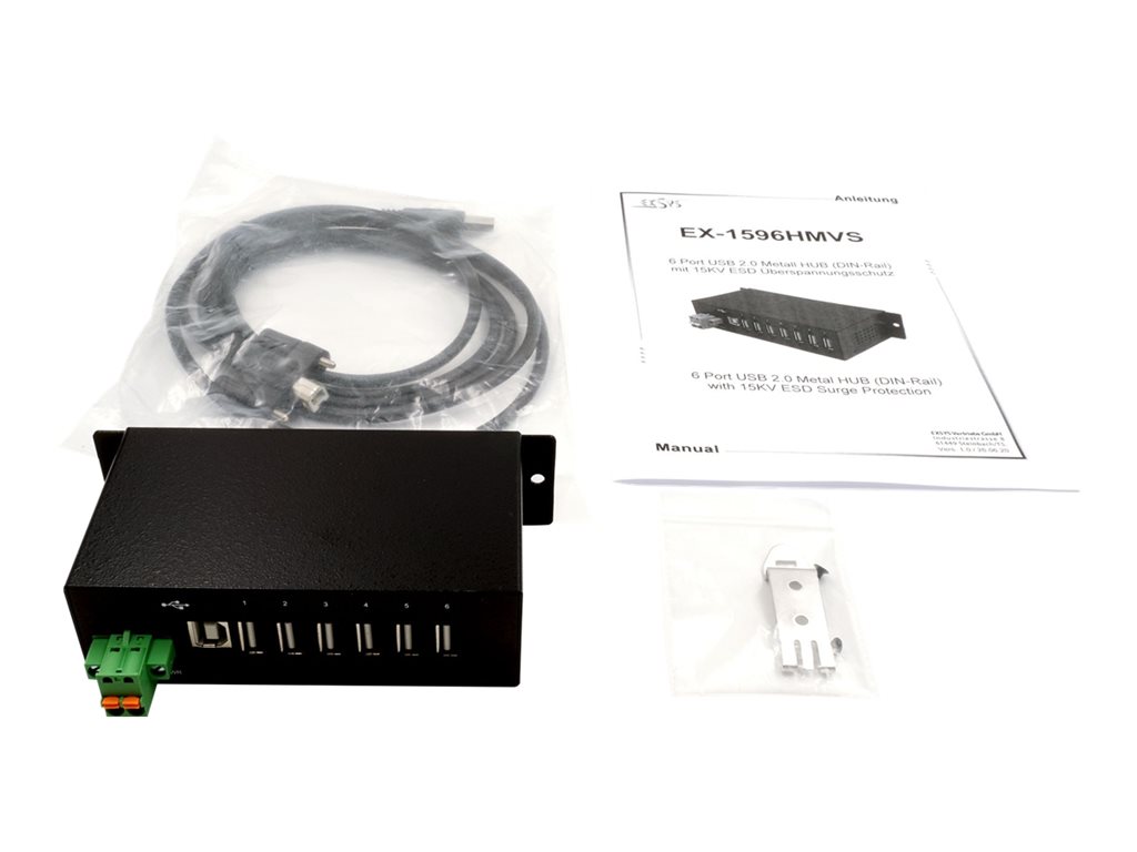EXSYS EX-1596HMVS 6 Port USB 2.0metall HUB mit 15KV ESD Überspannungs-Schutz Din-Rail