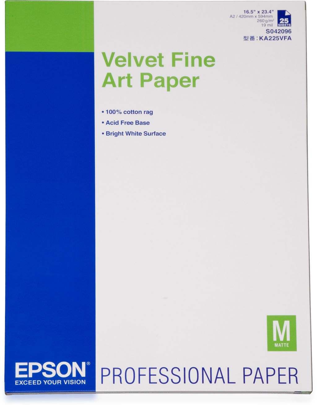 Epson Velvet Fine Art Paper, DIN A2, 260 g/m², 25 Blatt