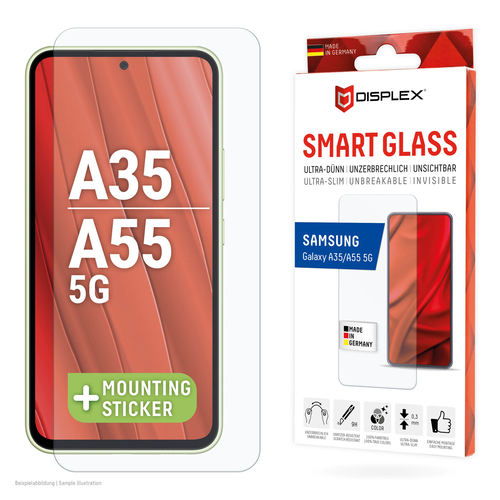 Displex Smart Glass (9H) für Samsung Galaxy A35/A55 5G, Montagesticker, unzerbrechlich