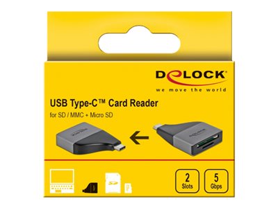 DELOCK USB Type-C Card Reader für SD/MMC + Micro SD Speicherkarten – kompaktes Design