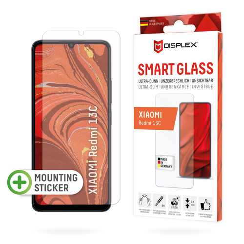 Displex Smart Glass (9H) für Xiaomi Redmi 13C, Montagesticker, unzerbrechlich