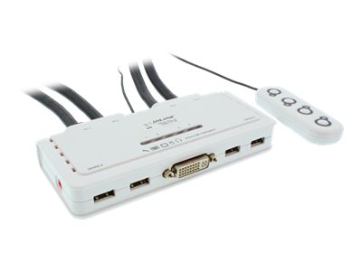 INLINE KVM Switch 4-fach DVI-D  USB mit Audio und integrierten Kabelsaetzen 0,9m weiss