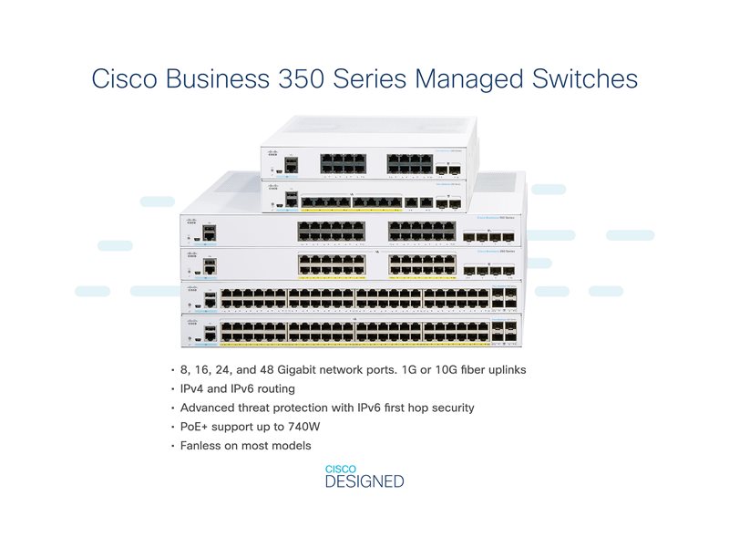 CISCO Business Switching CBS350 Managed 48-port Gigabit Full PoE 740W 4x1G SFP uplink