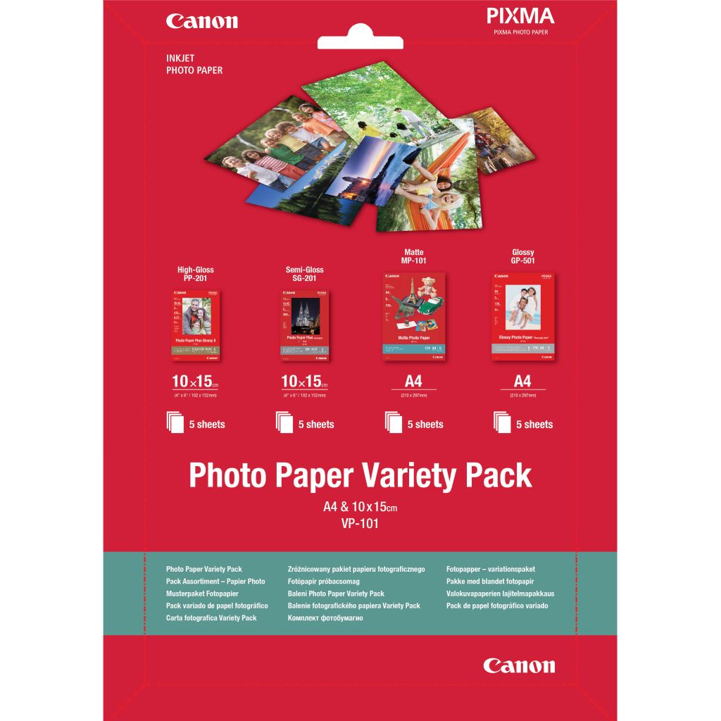 Canon VP-101 Fotopapier Musterpaket Postkarte und A4 – 20 Blatt